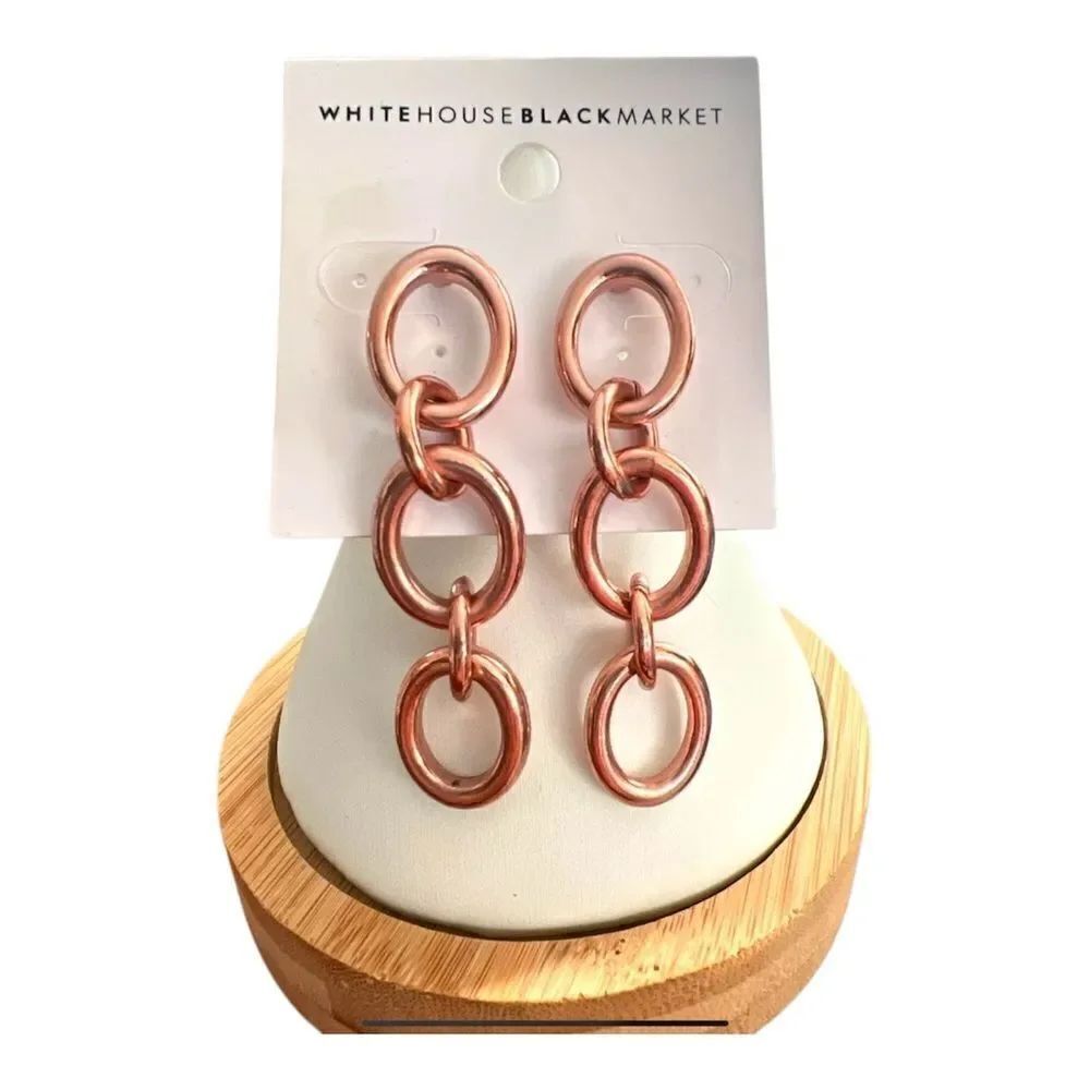 White House Black Market rose gold mini hoop dangle earrings. NWT